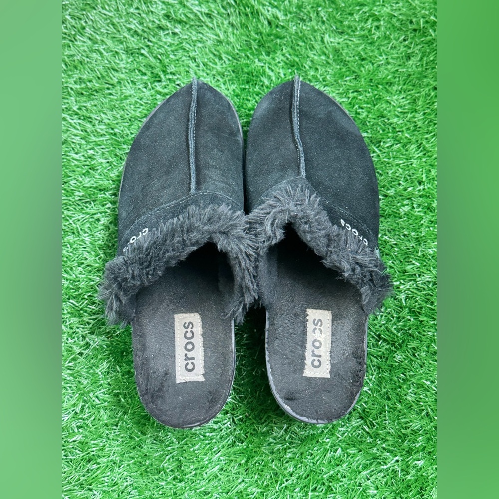 Crocs Cobbler Clog Shoes Women 9 US 11602‎ Black Suede Faux Lining Mule Heeled